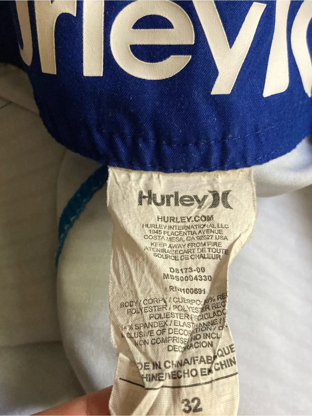 Hurley Phantom USA Olympic Board Shorts Men’s 32 Blue 7” Unlined Surf Swim Beach